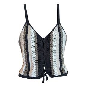 Hooked Up Crochet Lace Up Camisole L Boho Festival Knit Top Hippie Retro Indie